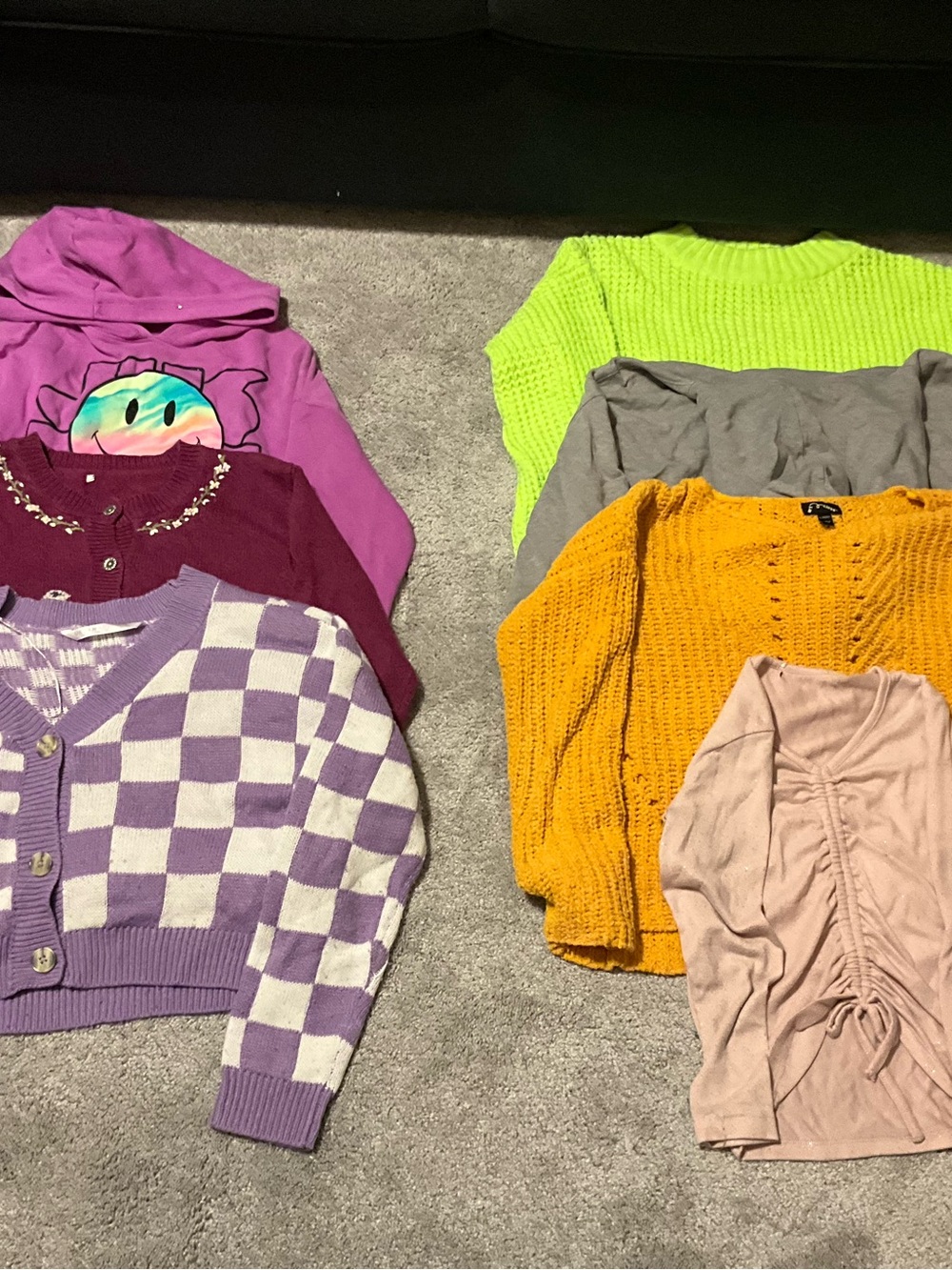 Kids Checker Knit Cardigan Sweater - Lavender/White